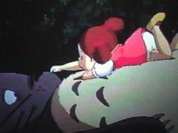 Mae on Totoro's belly